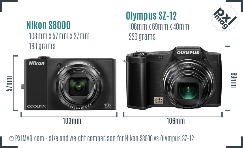 Nikon S8000 vs Olympus SZ-12 size comparison