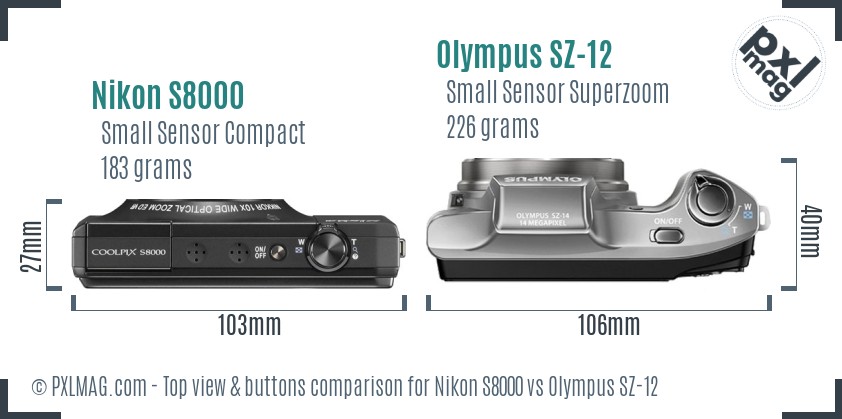 Nikon S8000 vs Olympus SZ-12 top view buttons comparison