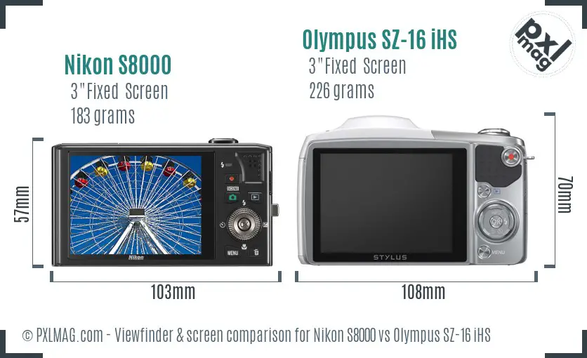 Nikon S8000 vs Olympus SZ-16 iHS Screen and Viewfinder comparison