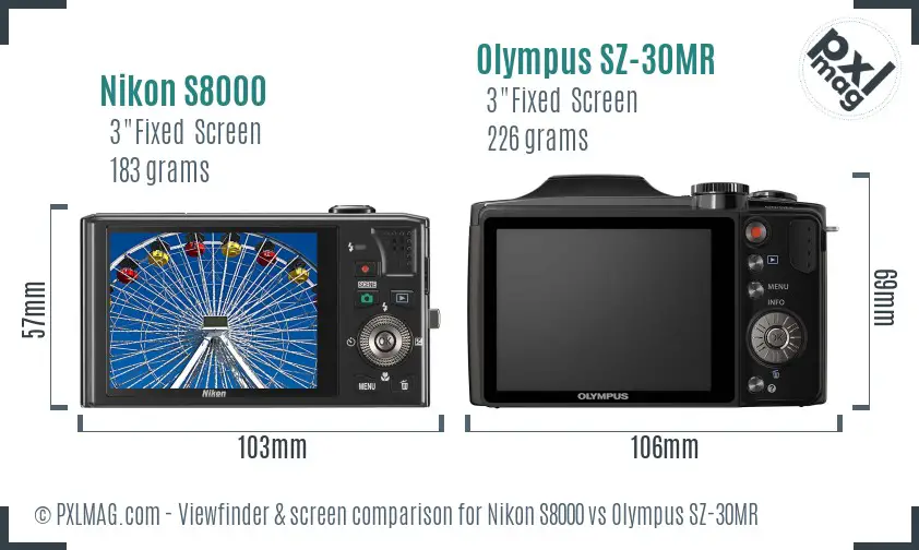 Nikon S8000 vs Olympus SZ-30MR Screen and Viewfinder comparison