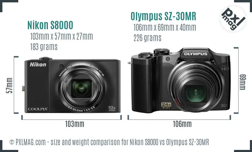 Nikon S8000 vs Olympus SZ-30MR size comparison