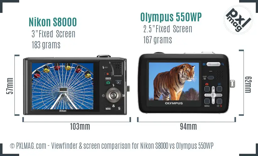 Nikon S8000 vs Olympus 550WP Screen and Viewfinder comparison