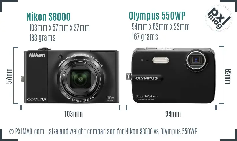 Nikon S8000 vs Olympus 550WP size comparison