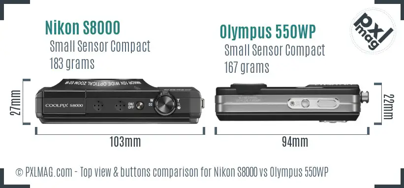 Nikon S8000 vs Olympus 550WP top view buttons comparison