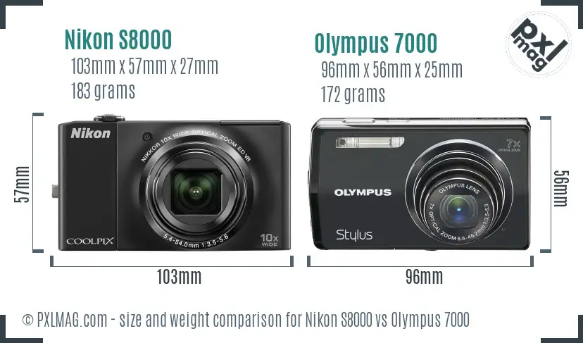 Nikon S8000 vs Olympus 7000 size comparison