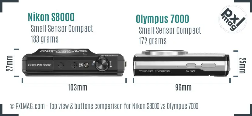 Nikon S8000 vs Olympus 7000 top view buttons comparison