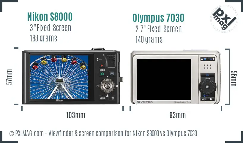 Nikon S8000 vs Olympus 7030 Screen and Viewfinder comparison