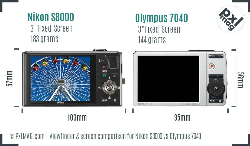 Nikon S8000 vs Olympus 7040 Screen and Viewfinder comparison