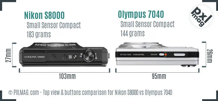 Nikon S8000 vs Olympus 7040 top view buttons comparison