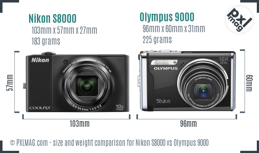 Nikon S8000 vs Olympus 9000 size comparison