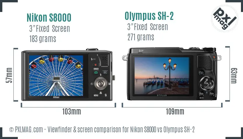 Nikon S8000 vs Olympus SH-2 Screen and Viewfinder comparison