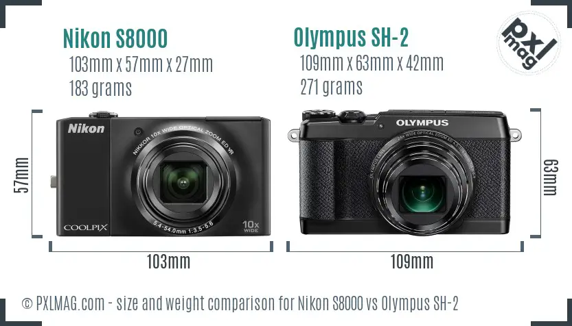 Nikon S8000 vs Olympus SH-2 size comparison