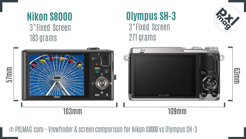 Nikon S8000 vs Olympus SH-3 Screen and Viewfinder comparison