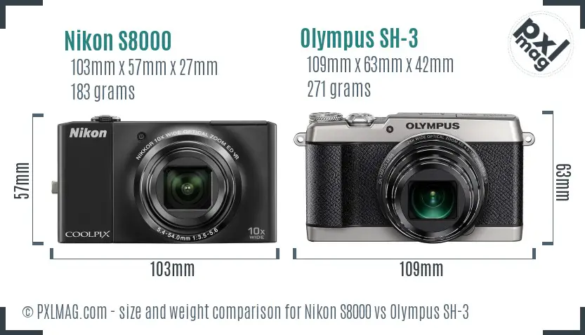 Nikon S8000 vs Olympus SH-3 size comparison