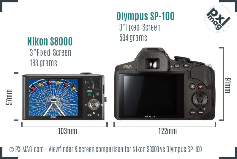 Nikon S8000 vs Olympus SP-100 Screen and Viewfinder comparison