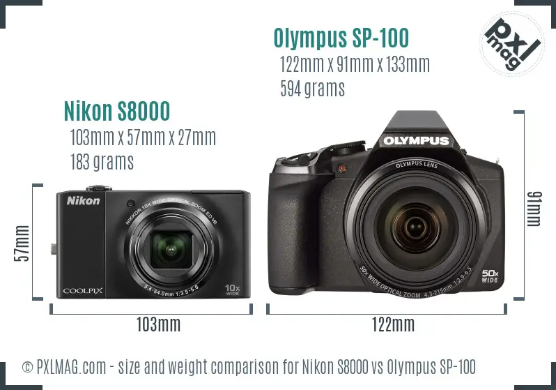 Nikon S8000 vs Olympus SP-100 size comparison