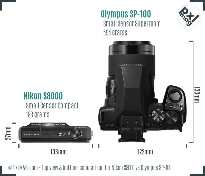 Nikon S8000 vs Olympus SP-100 top view buttons comparison