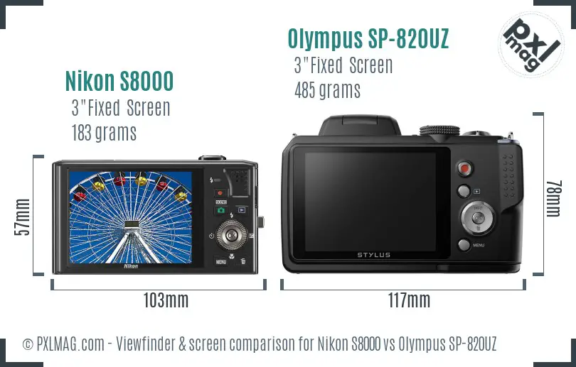 Nikon S8000 vs Olympus SP-820UZ Screen and Viewfinder comparison