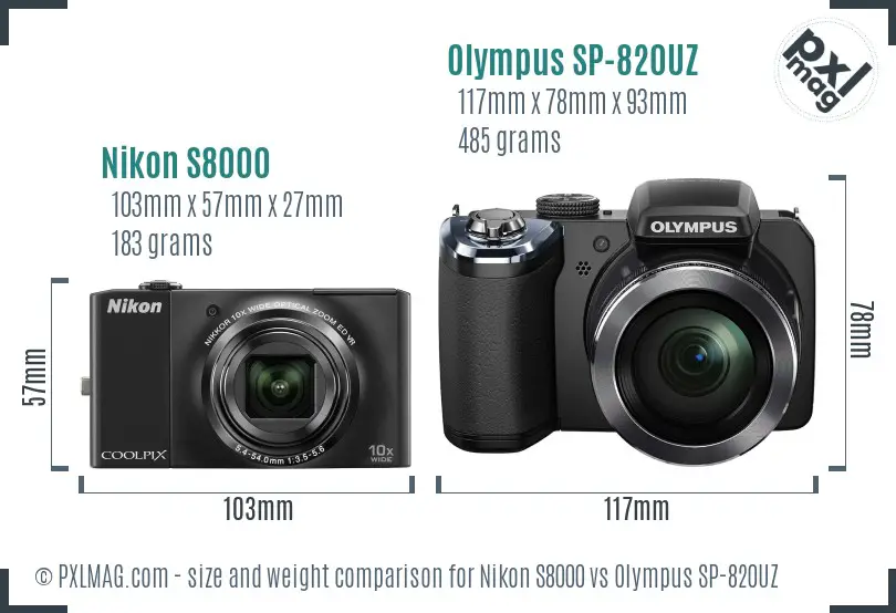 Nikon S8000 vs Olympus SP-820UZ size comparison Nikon S8000 vs Olympus SP-820UZ size comparison