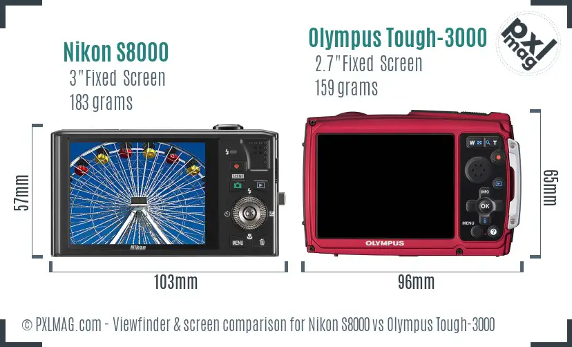 Nikon S8000 vs Olympus Tough-3000 Screen and Viewfinder comparison