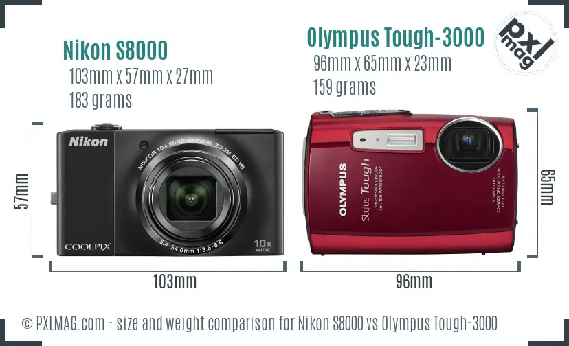 Nikon S8000 vs Olympus Tough-3000 size comparison Nikon S8000 vs Olympus Tough-3000 size comparison