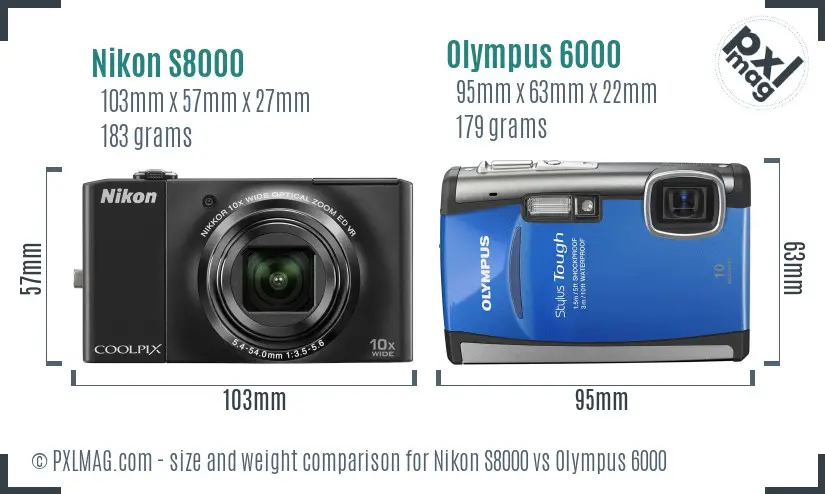 Nikon S8000 vs Olympus 6000 size comparison Nikon S8000 vs Olympus 6000 size comparison