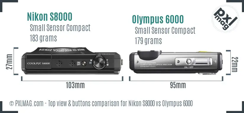 Nikon S8000 vs Olympus 6000 top view buttons comparison Nikon S8000 vs Olympus 6000 top view buttons comparison