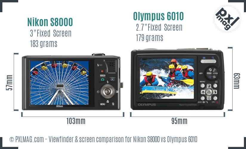 Nikon S8000 vs Olympus 6010 Screen and Viewfinder comparison