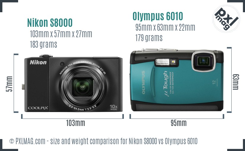 Nikon S8000 vs Olympus 6010 size comparison Nikon S8000 vs Olympus 6010 size comparison