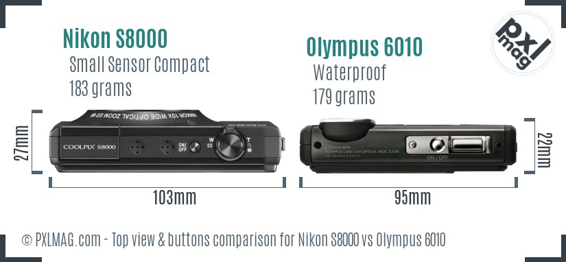 Nikon S8000 vs Olympus 6010 top view buttons comparison