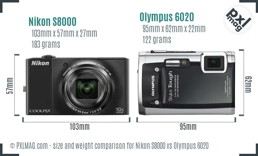 Nikon S8000 vs Olympus 6020 size comparison