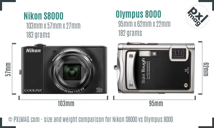 Nikon S8000 vs Olympus 8000 size comparison