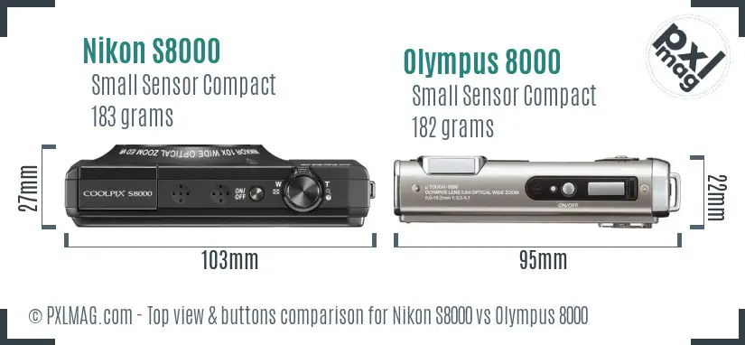 Nikon S8000 vs Olympus 8000 top view buttons comparison