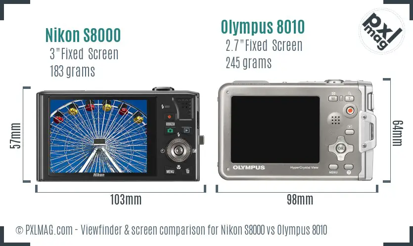Nikon S8000 vs Olympus 8010 Screen and Viewfinder comparison
