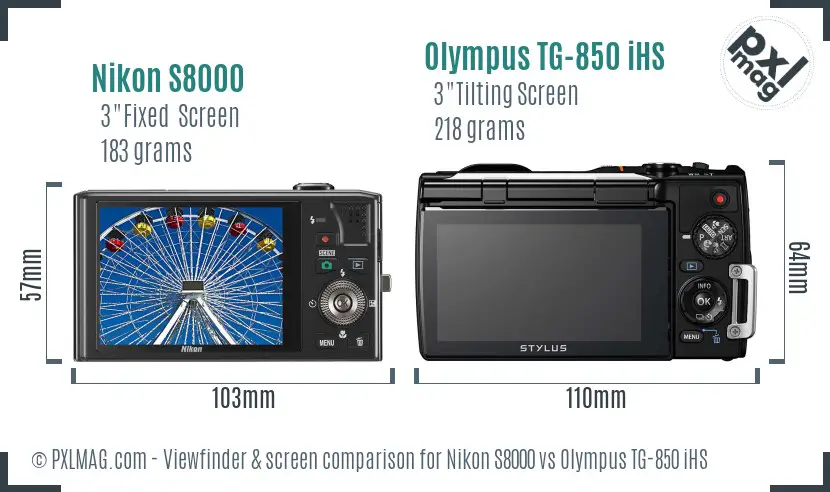 Nikon S8000 vs Olympus TG-850 iHS Screen and Viewfinder comparison