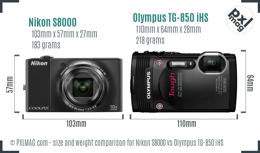 Nikon S8000 vs Olympus TG-850 iHS size comparison