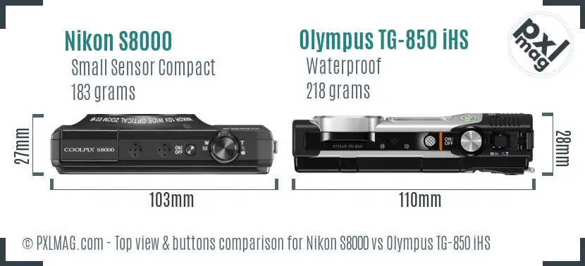 Nikon S8000 vs Olympus TG-850 iHS top view buttons comparison