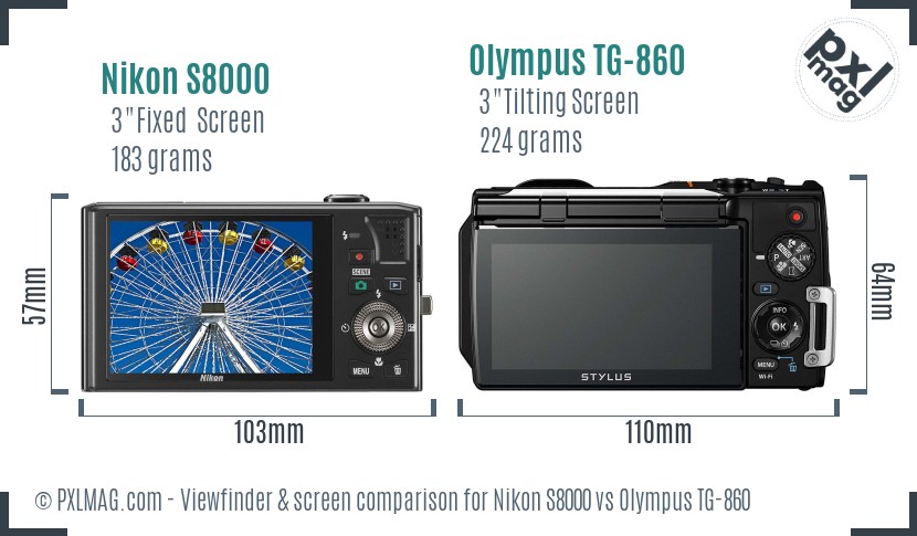 Nikon S8000 vs Olympus TG-860 Screen and Viewfinder comparison