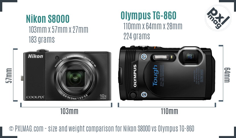 Nikon S8000 vs Olympus TG-860 size comparison