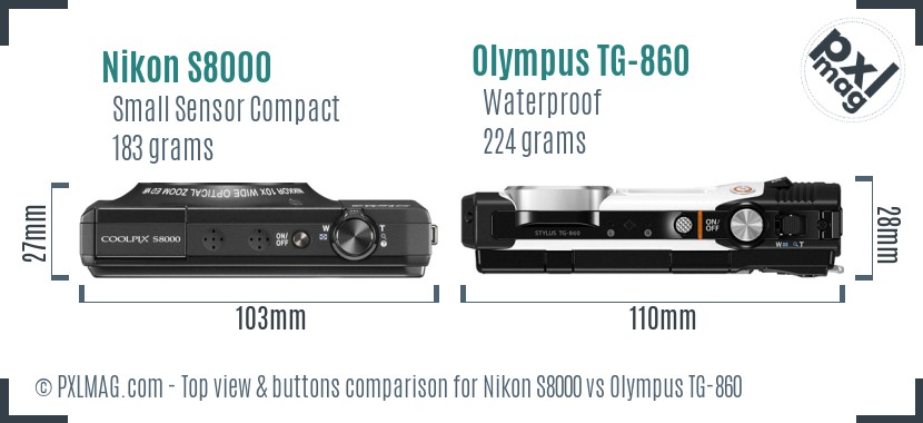 Nikon S8000 vs Olympus TG-860 top view buttons comparison