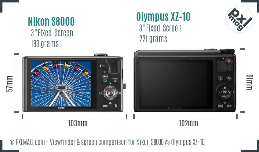 Nikon S8000 vs Olympus XZ-10 Screen and Viewfinder comparison