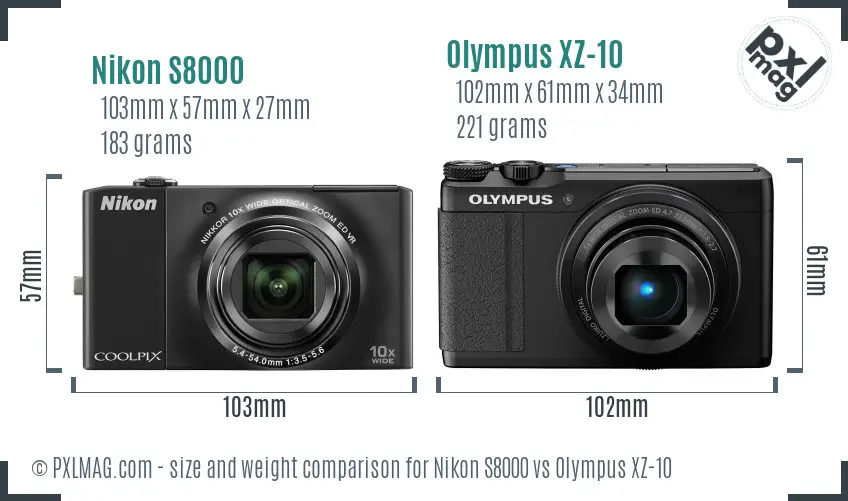 Nikon S8000 vs Olympus XZ-10 size comparison Nikon S8000 vs Olympus XZ-10 size comparison