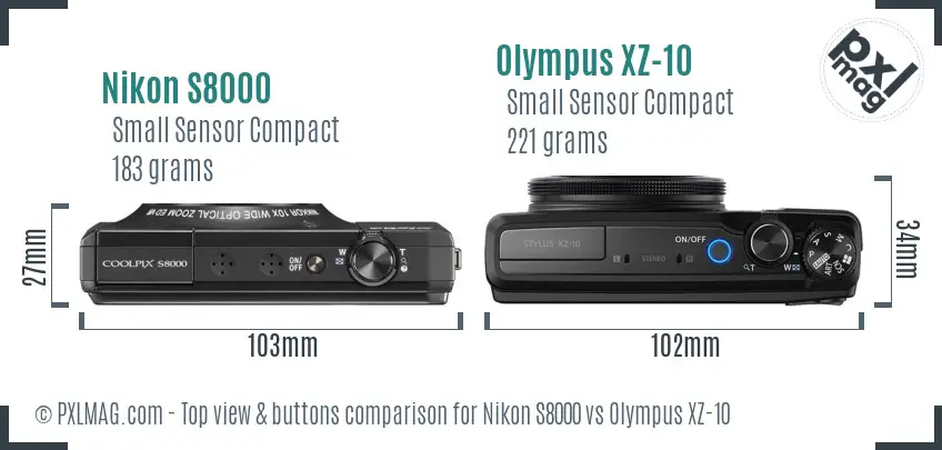 Nikon S8000 vs Olympus XZ-10 top view buttons comparison