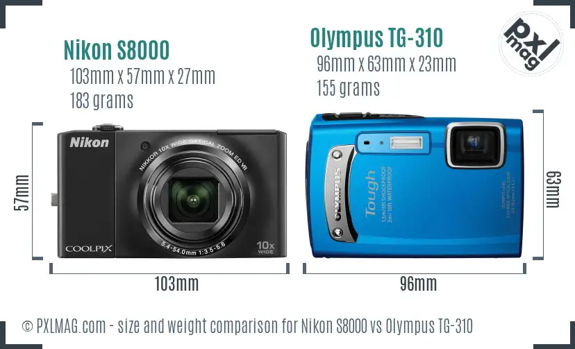 Nikon S8000 vs Olympus TG-310 size comparison Nikon S8000 vs Olympus TG-310 size comparison