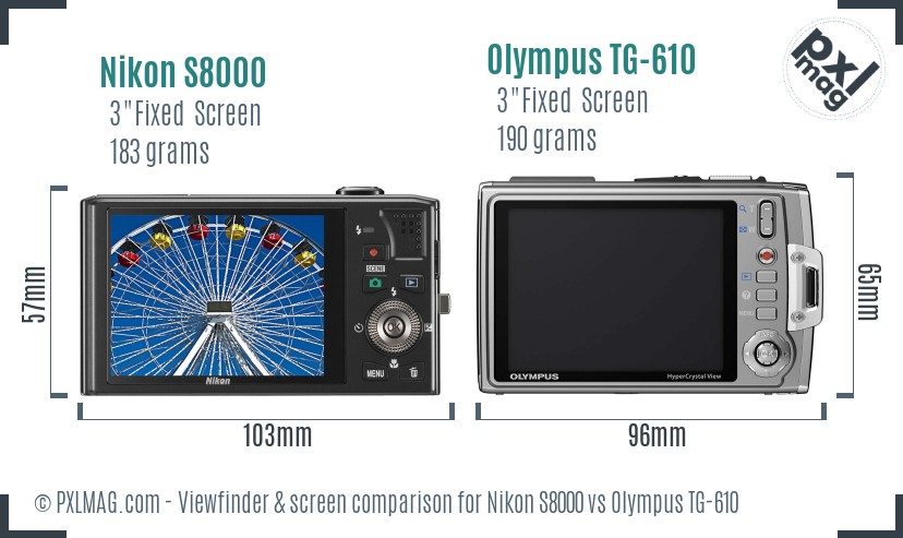Nikon S8000 vs Olympus TG-610 Screen and Viewfinder comparison