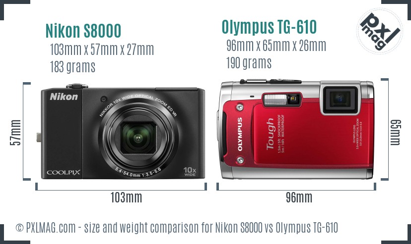 Nikon S8000 vs Olympus TG-610 size comparison