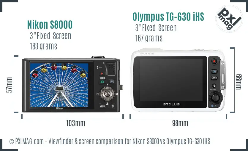 Nikon S8000 vs Olympus TG-630 iHS Screen and Viewfinder comparison