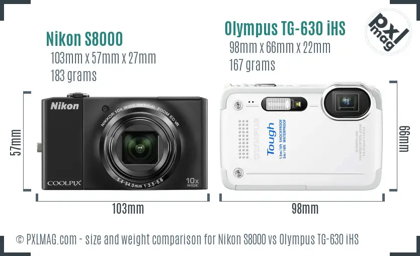 Nikon S8000 vs Olympus TG-630 iHS size comparison
