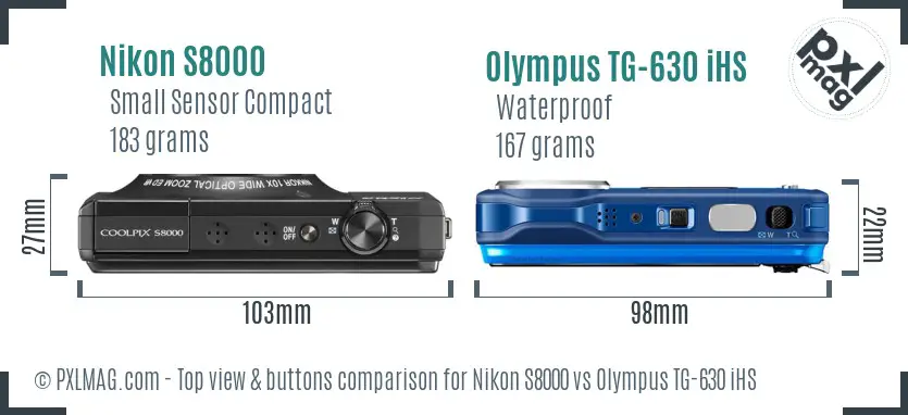 Nikon S8000 vs Olympus TG-630 iHS top view buttons comparison