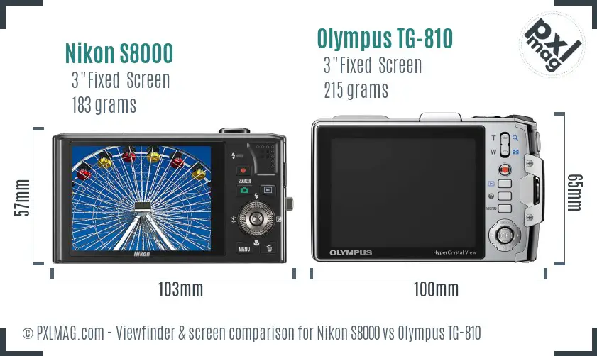 Nikon S8000 vs Olympus TG-810 Screen and Viewfinder comparison